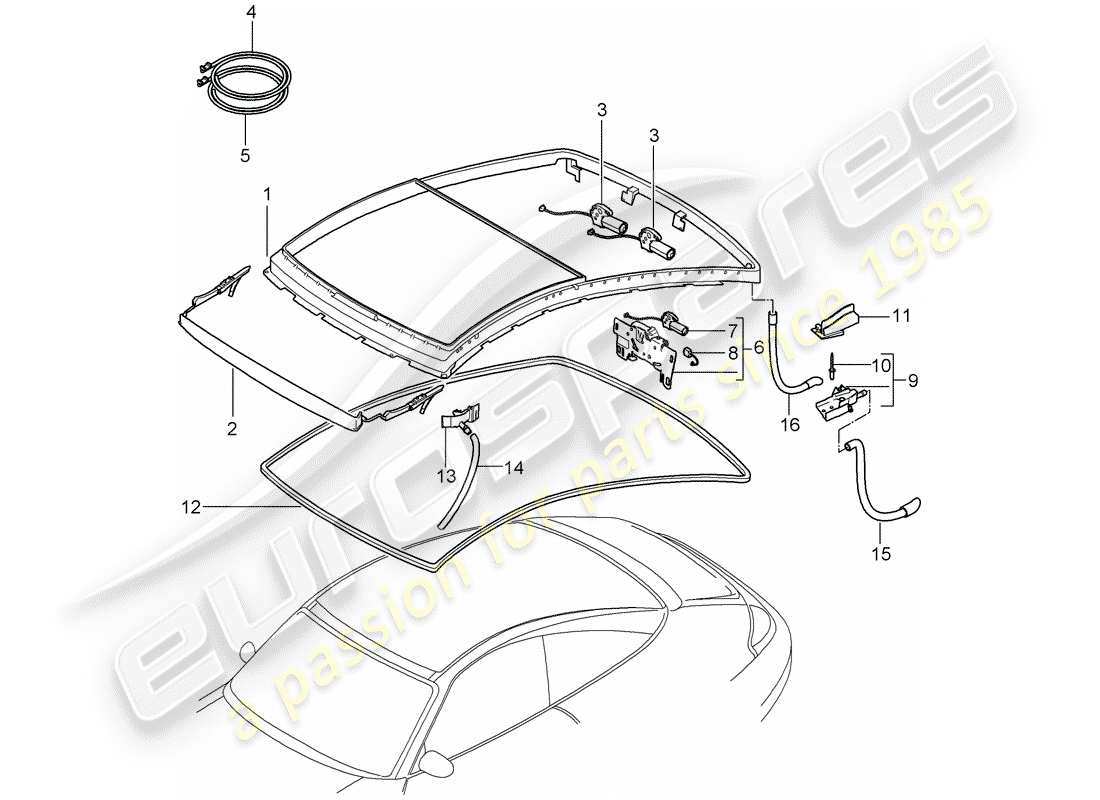porsche 2000 (996) toit en verre schéma des pièces