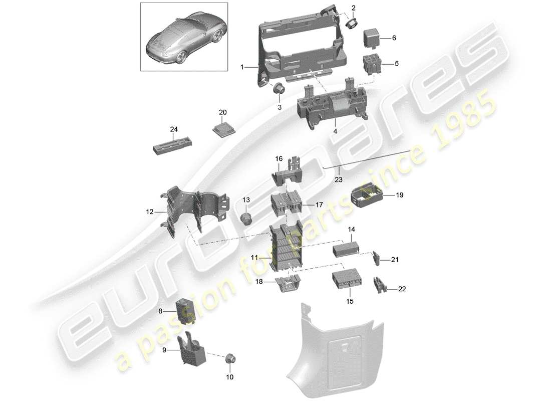 porsche 2015 (991-1) boîte à fusibles/plaque de relais schéma des pièces