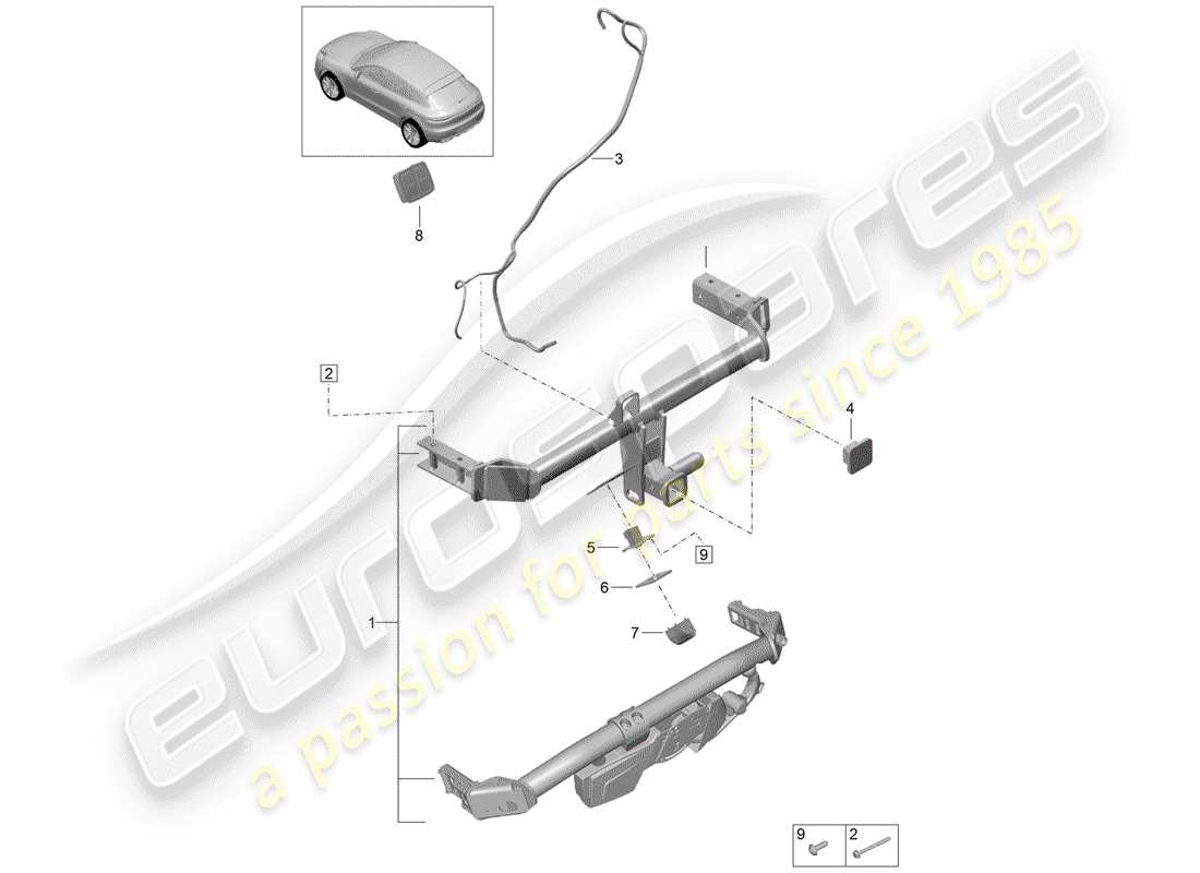 porsche 2019 (macan) attelage de remorquage schéma des pièces