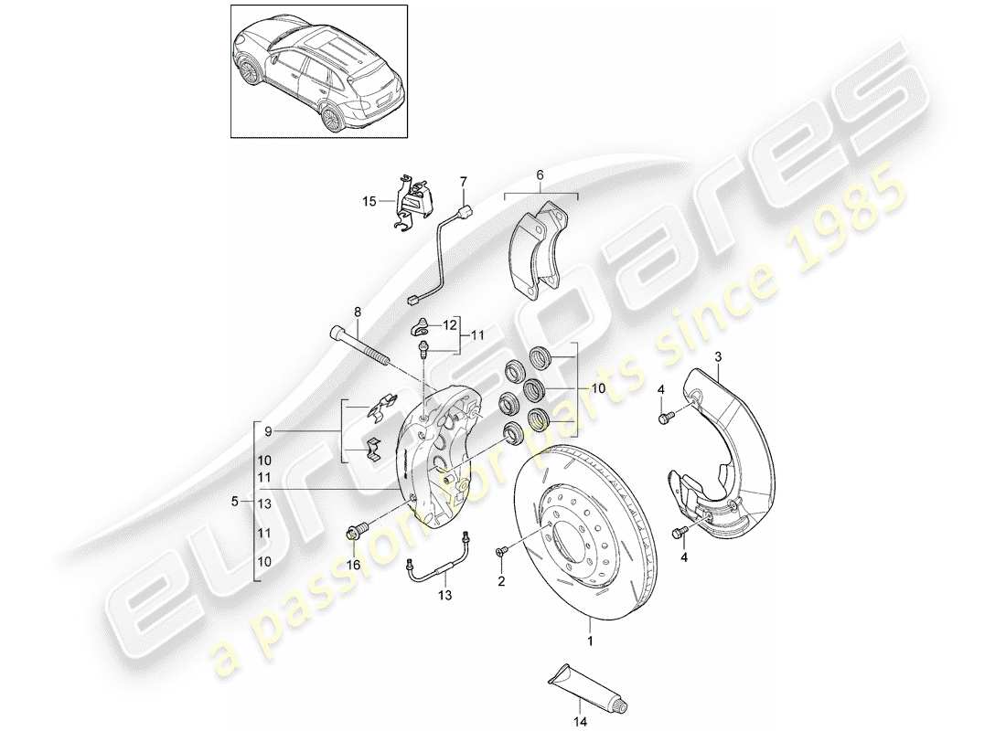 porsche 2017 (cayenne e2 92a) freins à disque schéma des pièces