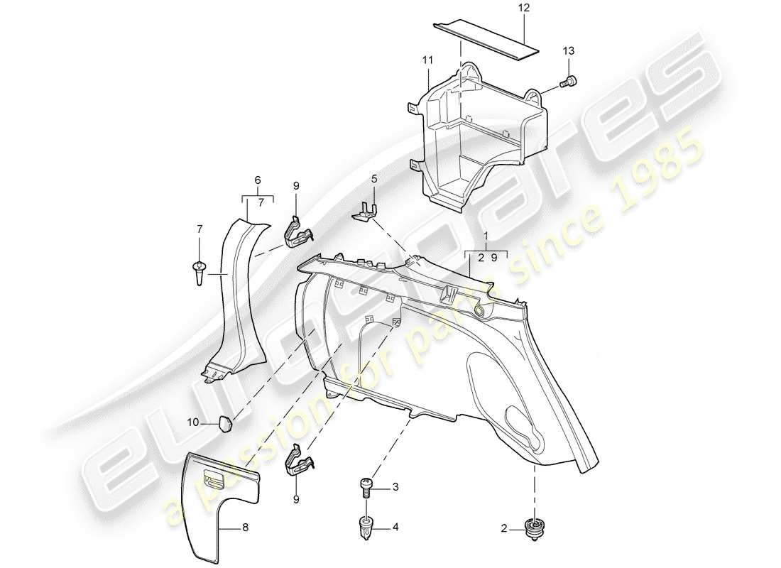 porsche 2010 (cayenne e1 9pa) panneau de garniture latérale schéma des pièces