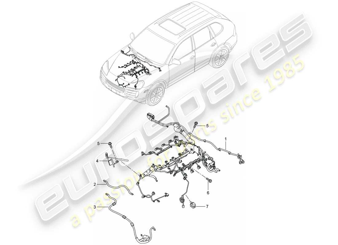 porsche 2008 (cayenne e1 9pa) faisceaux de câbles schéma des pièces