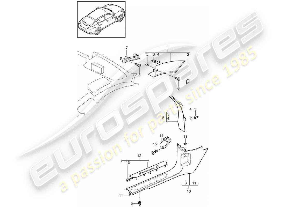 porsche 2010 (panamera 970) schéma des pièces du pilier a