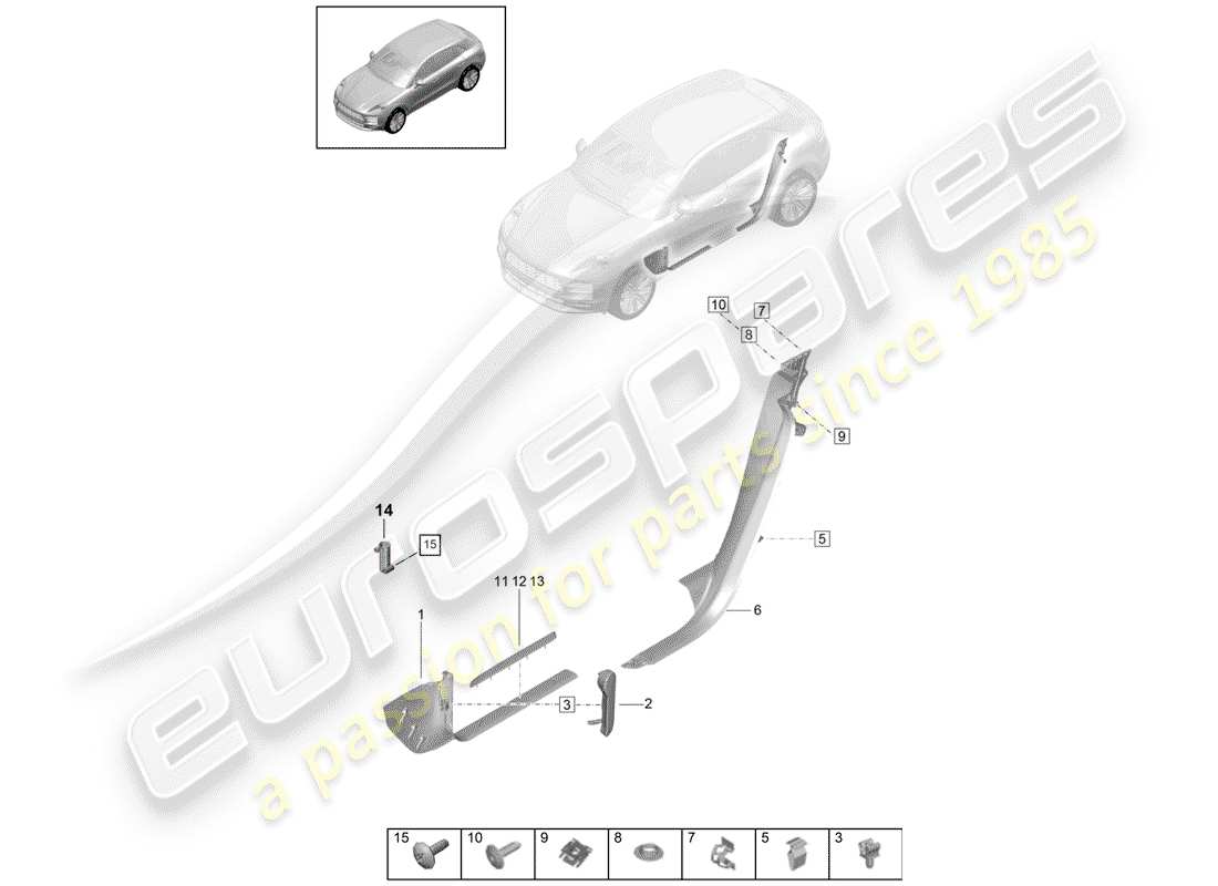 porsche 2020 (macan) plaque de seuil - panneau de seuil schéma des pièces