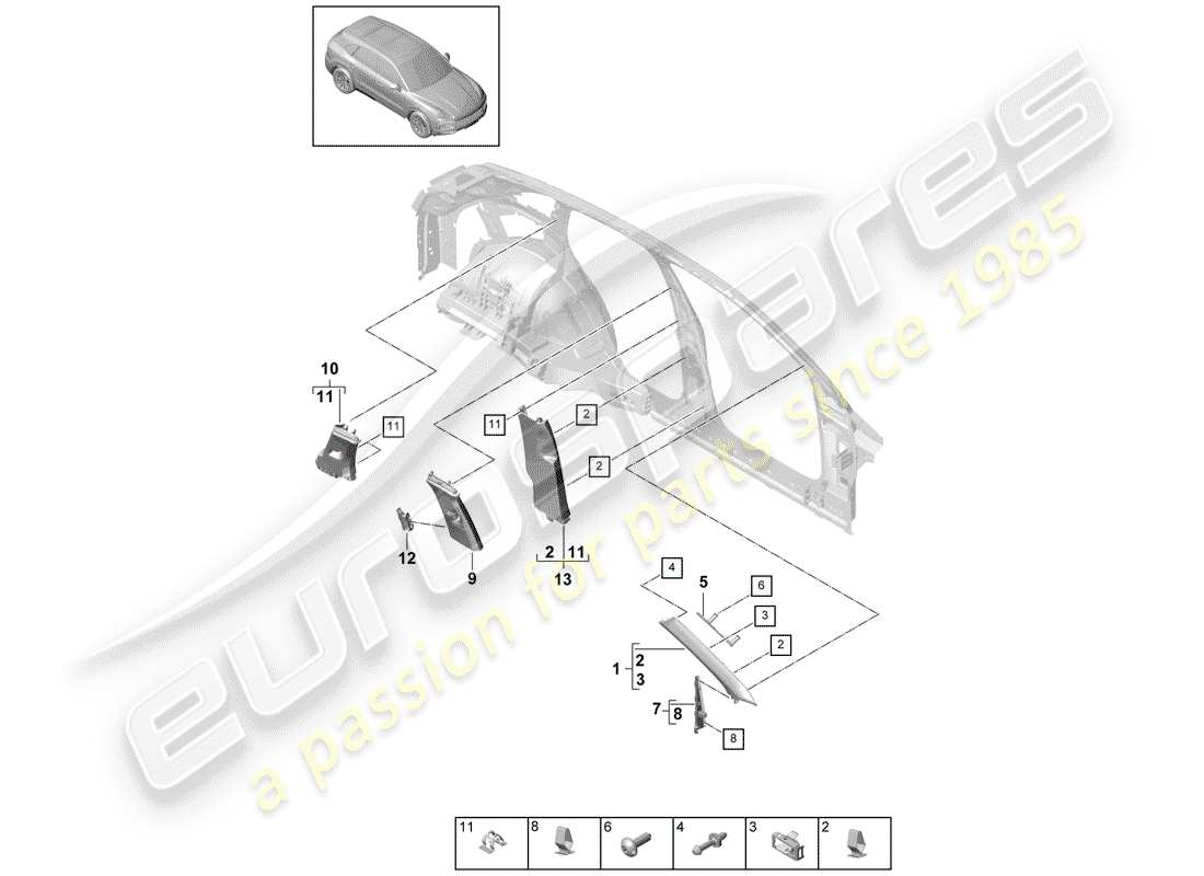 porsche 2019 (cayenne e3 9ya/9yb) diagramme des pièces de doublure