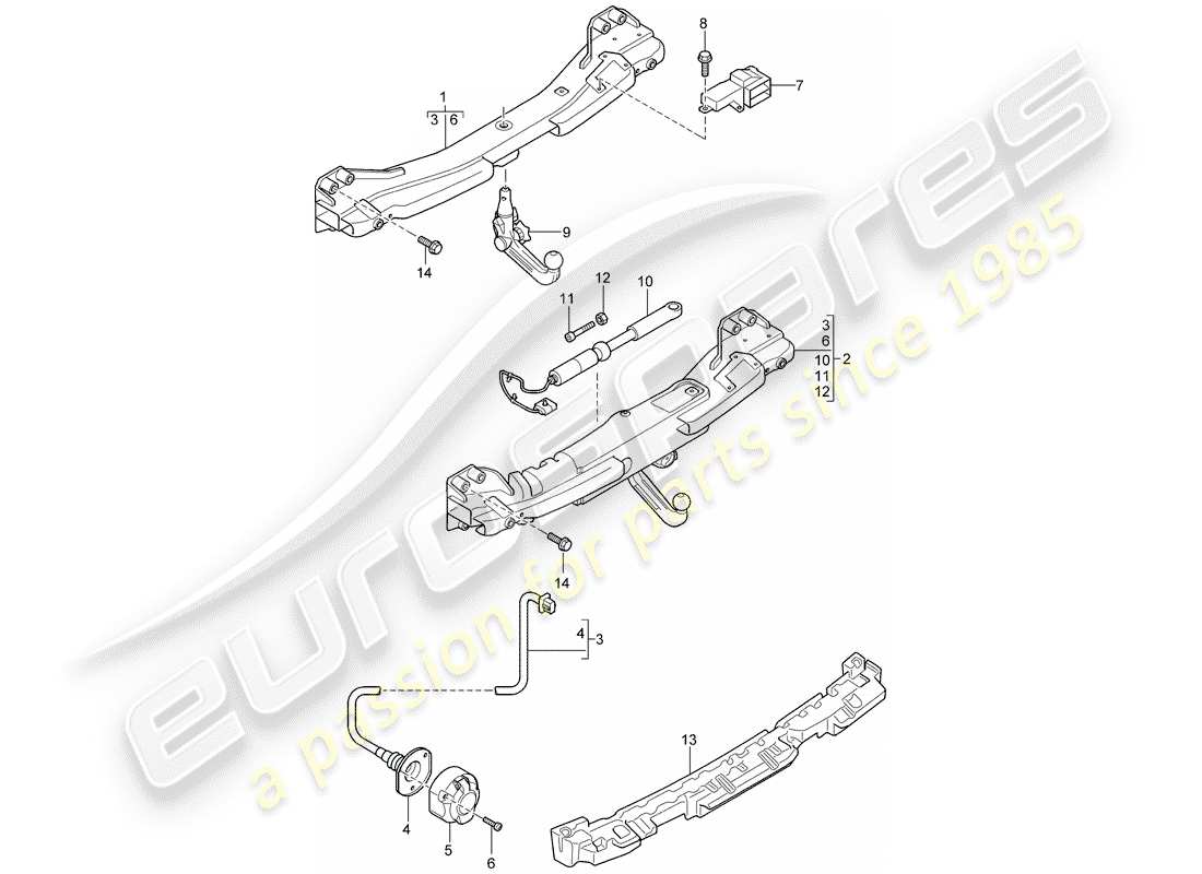 porsche 2010 (cayenne e1 9pa) schéma des pièces de l'attelage de remorquage