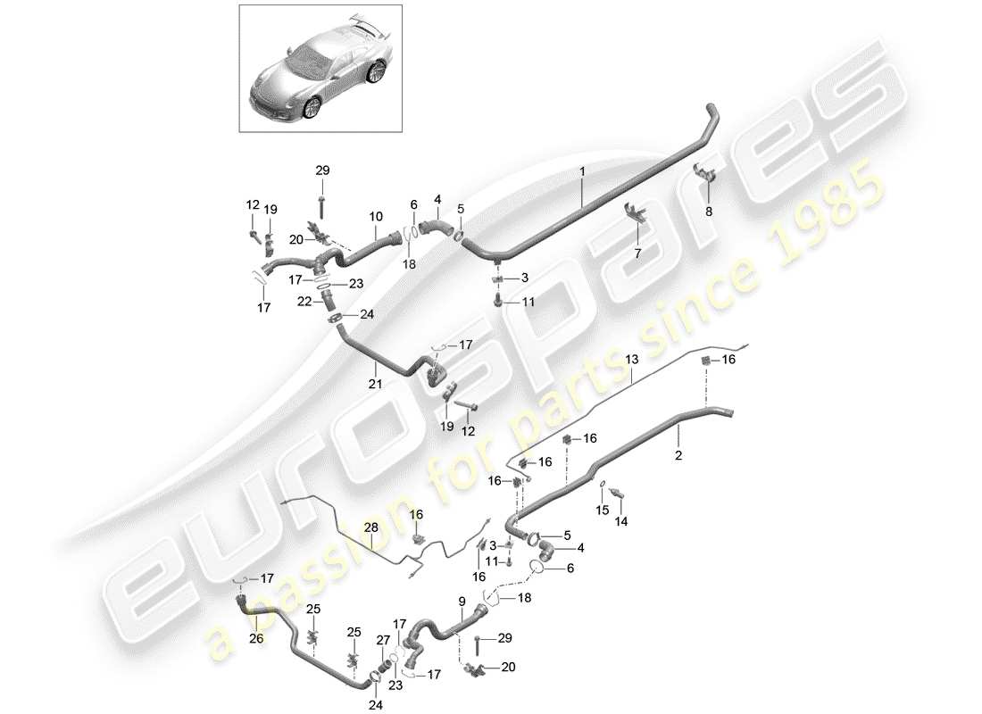 porsche 2015 (991-1 r/gt3/rs) refroidissement par eau schéma des pièces