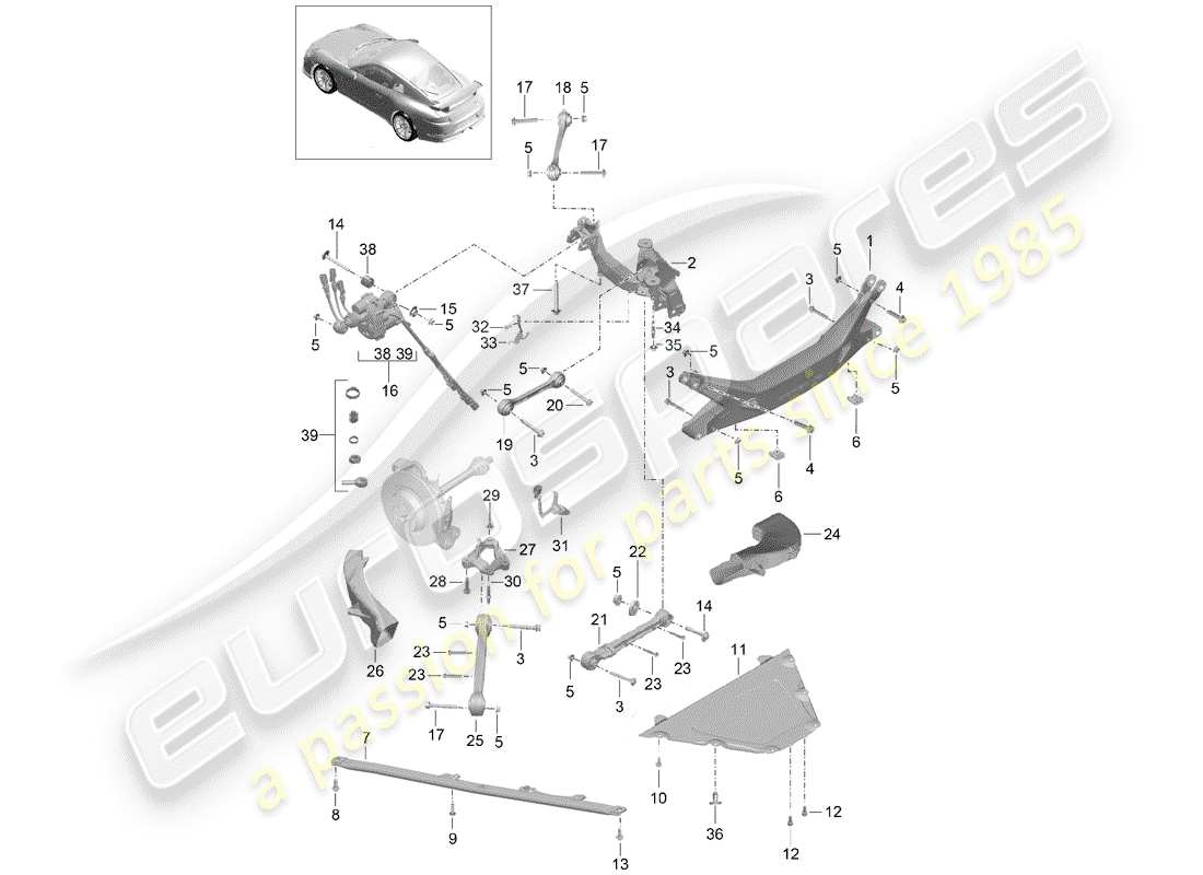 porsche 2015 (991-1 r/gt3/rs) essieu arrière schéma des pièces