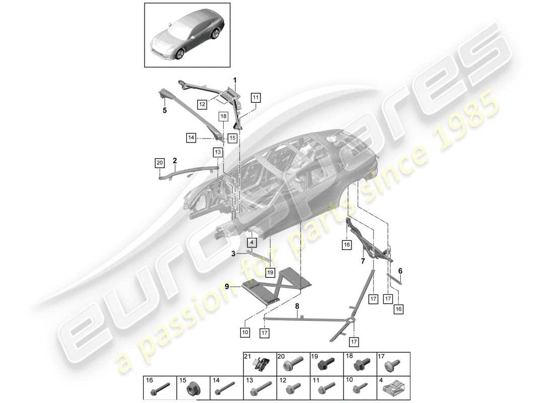 porsche 2020 (panamera 971-1) pièce de dôme schéma des pièces