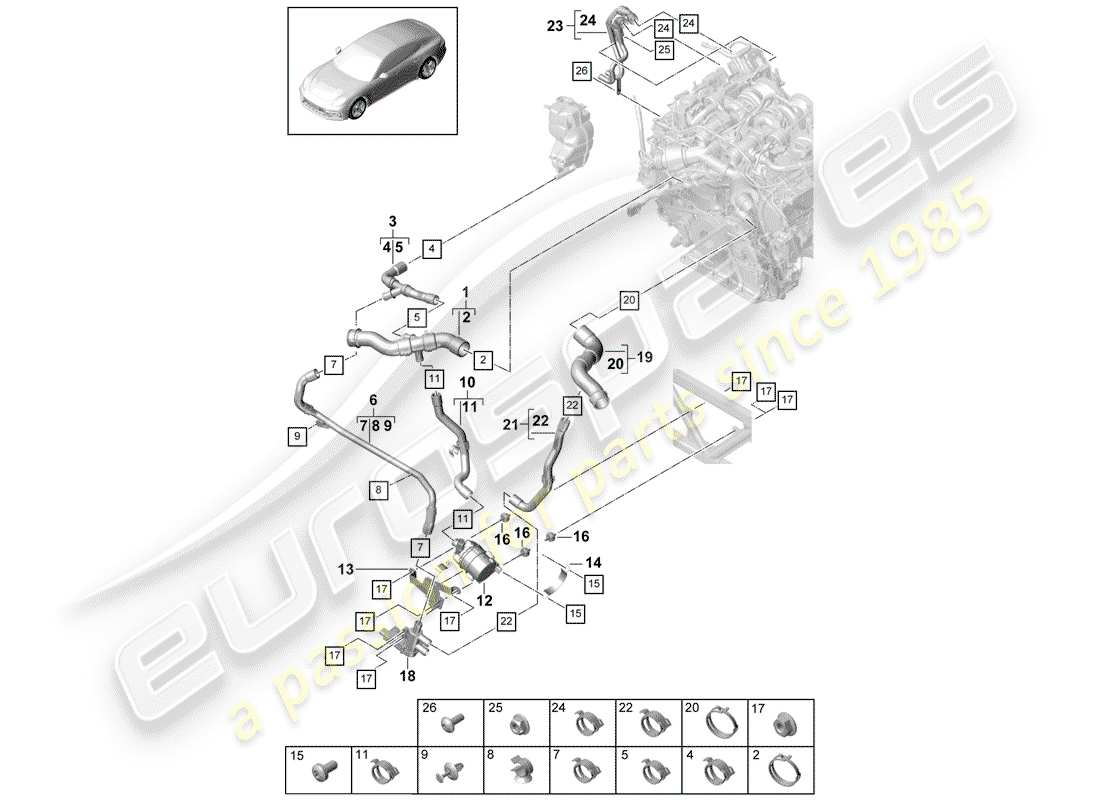 porsche 2020 (panamera 971-1) refroidissement par eau schéma des pièces