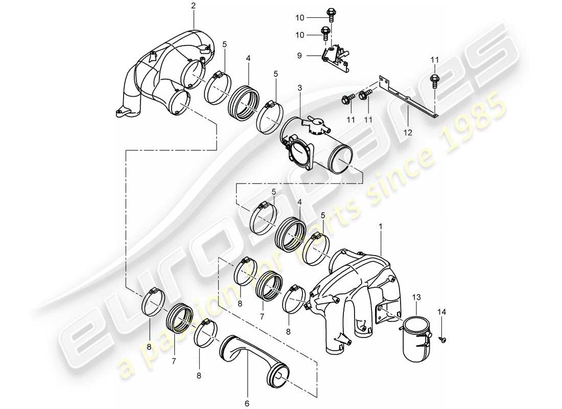 porsche 2001 (996 turbo / gt2) distributeur d'air d'admission schéma des pièces