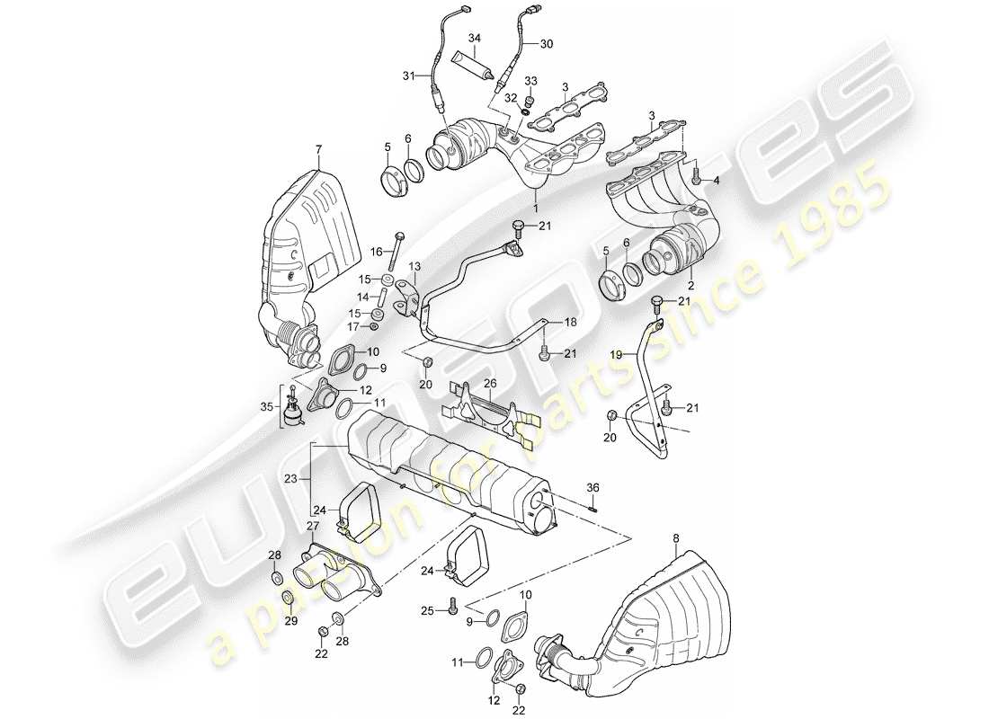 porsche 2010 (997-2 gt3) système d'échappement schéma des pièces