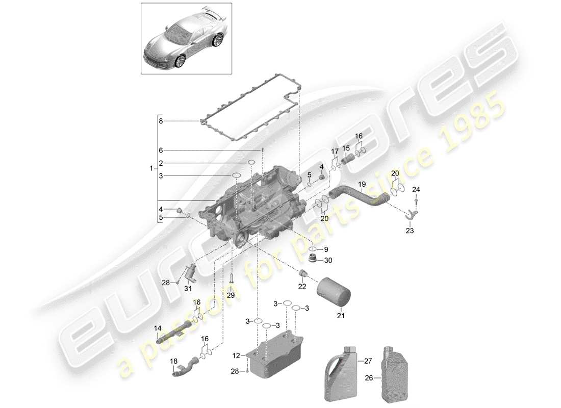 porsche 2015 (991-1 r/gt3/rs) filtre à huile schéma des pièces