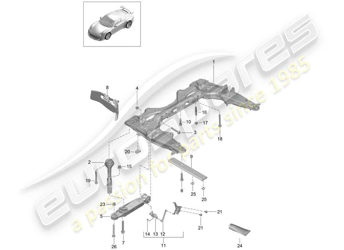 porsche 2015 (991-1 r/gt3/rs) diagramme des pièces de la traverse