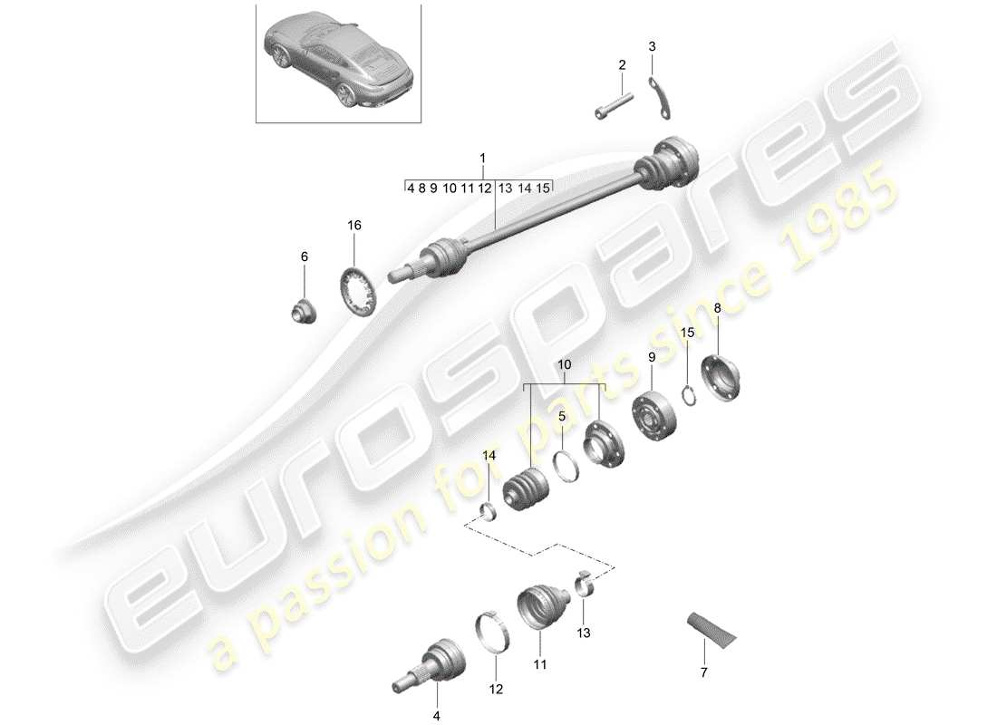 porsche 2020 (991-2 turbo) arbre d'entraînement schéma des pièces