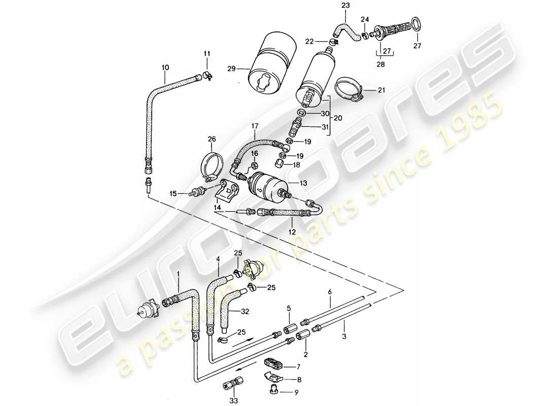 porsche 1986 (944) système de carburant schéma des pièces