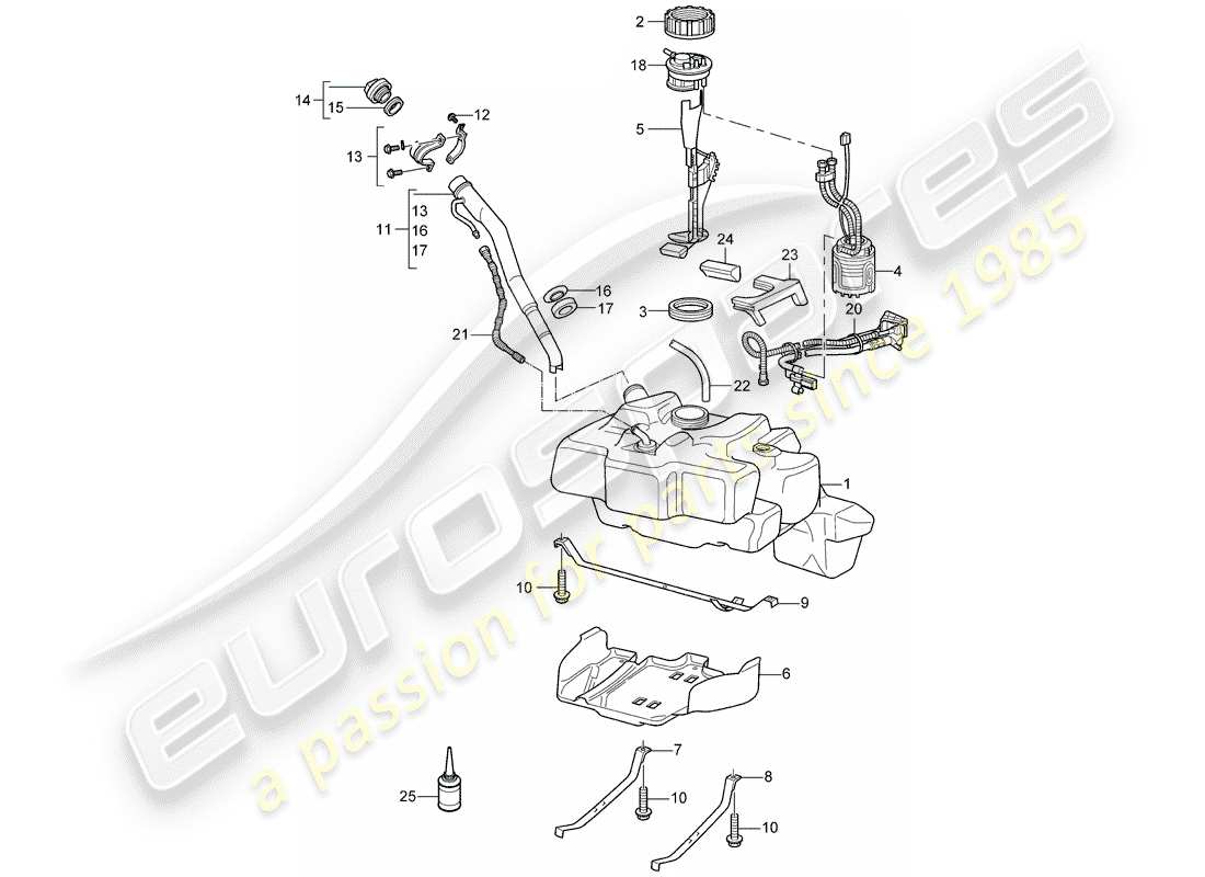 porsche 2007 (997-1) réservoir d'essence schéma des pièces