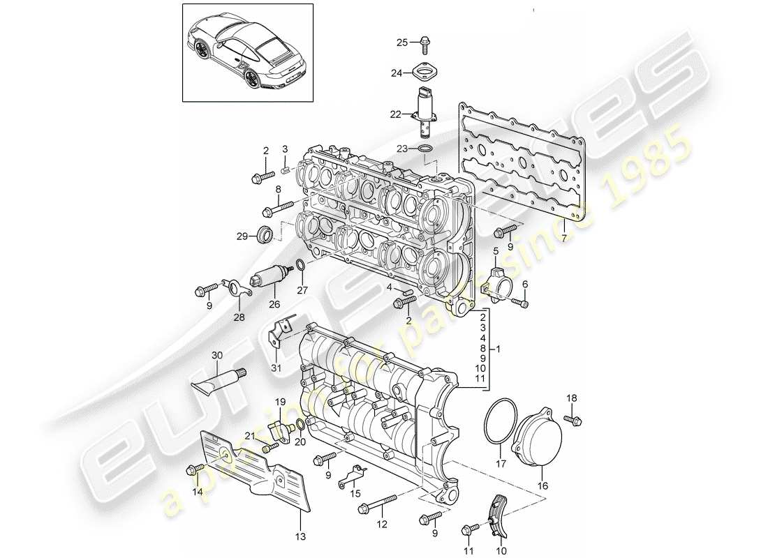 porsche 2012 (997-2 turbo / gt2 rs) carter d'arbre à cames schéma des pièces