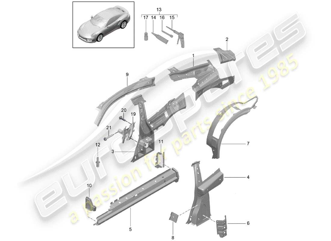 porsche 2019 (991-2 turbo) panneau latéral schéma des pièces