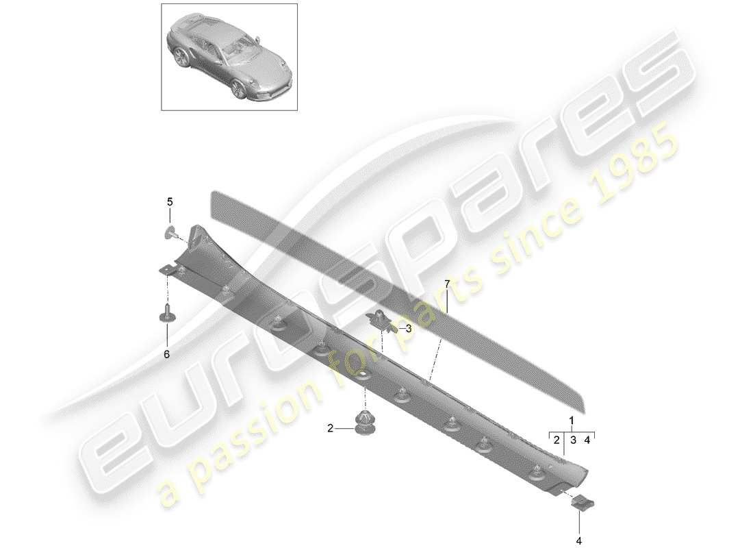 porsche 2019 (991-2 turbo) garniture de membre latéral schéma des pièces
