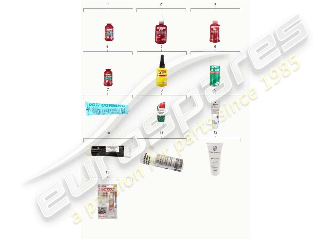porsche 1998 (986 boxster) liquide de blocage adhésif et produit d'étanchéité schéma des pièces