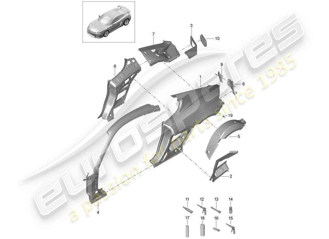 porsche 2016 (981 cayman gt4) panneau latéral schéma des pièces