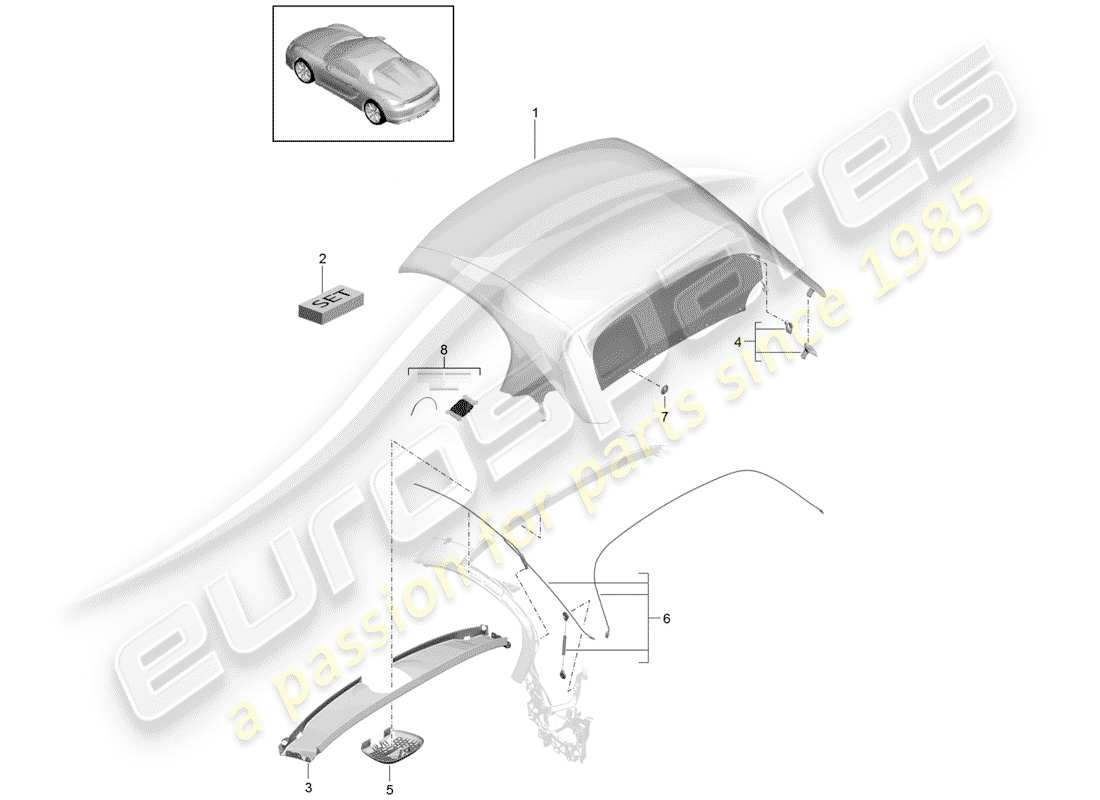 porsche 2016 (981 boxster spyder) revêtement de capote schéma des pièces