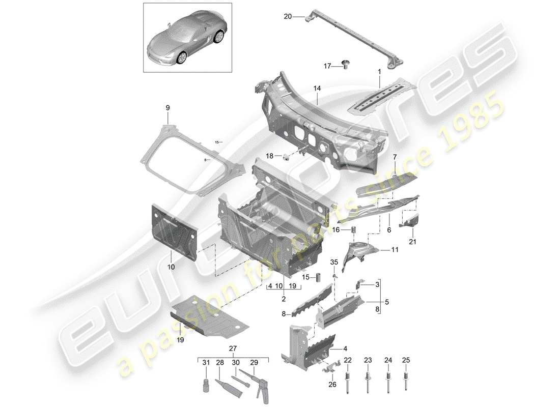 porsche 2016 (981 boxster spyder) l'extrémité avant schéma des pièces