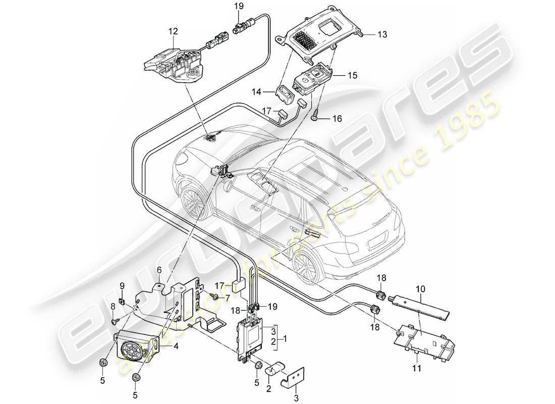 porsche 2011 (cayenne e2 92a) module d'appel d'urgence schéma des pièces
