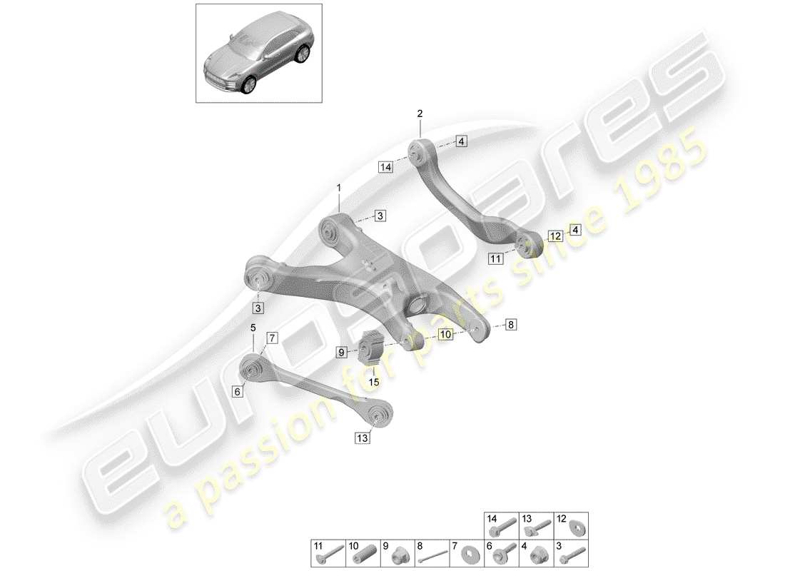 porsche 2019 (macan) bras de commande de voie schéma des pièces