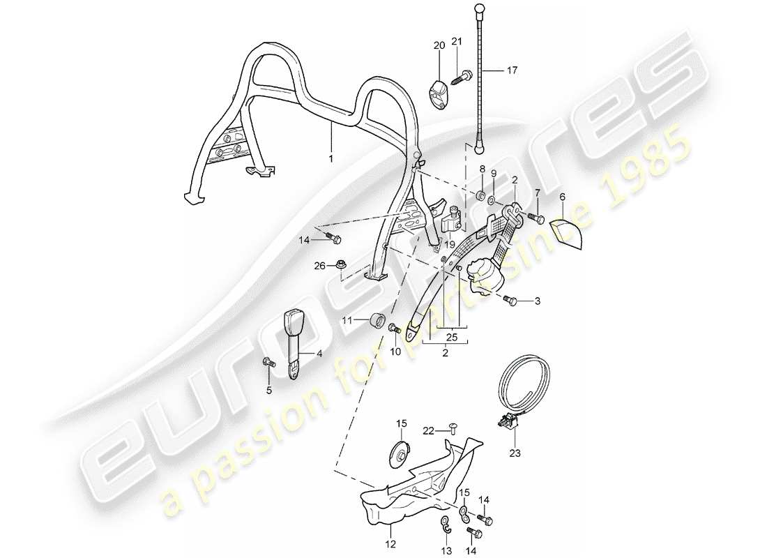 porsche 2004 (986 boxster) roll bar schéma des pièces