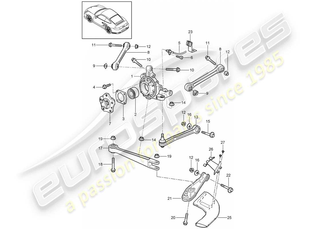 porsche 2011 (997-2 turbo / gt2 rs) essieu arrière schéma des pièces
