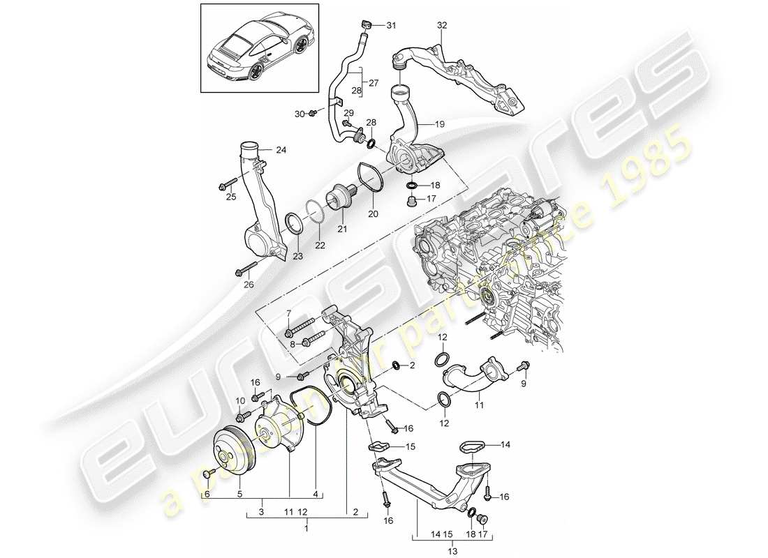 porsche 2011 (997-2 turbo / gt2 rs) pompe à eau schéma des pièces
