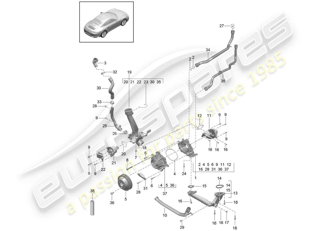 porsche 2017 (991-2) pompe à eau schéma des pièces