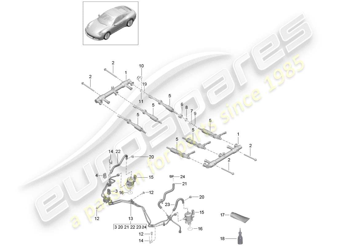 porsche 2017 (991-2) tuyau de récupération de carburant schéma des pièces