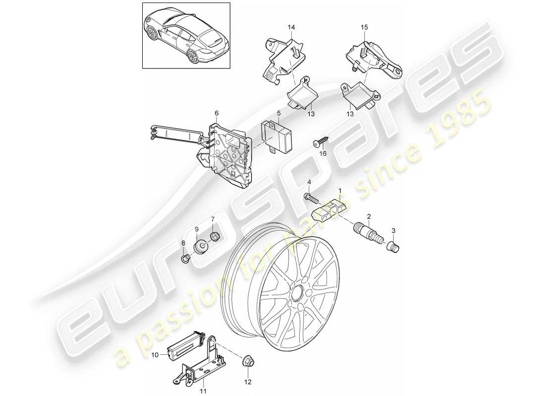 porsche 2011 (panamera 970) système de contrôle de la pression des pneus schéma des pièces