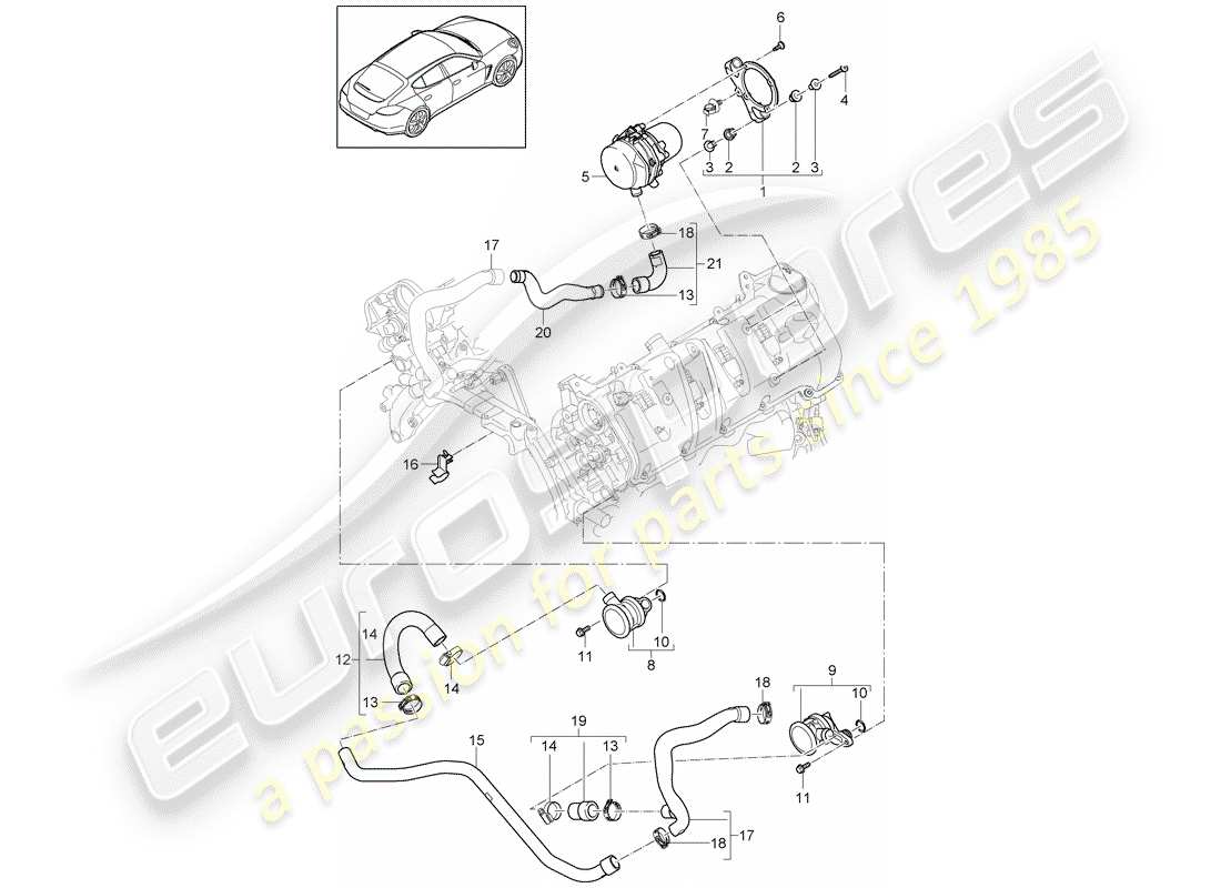 porsche 2012 (panamera 970) système de contrôle des émissions d'échappement schéma des pièces