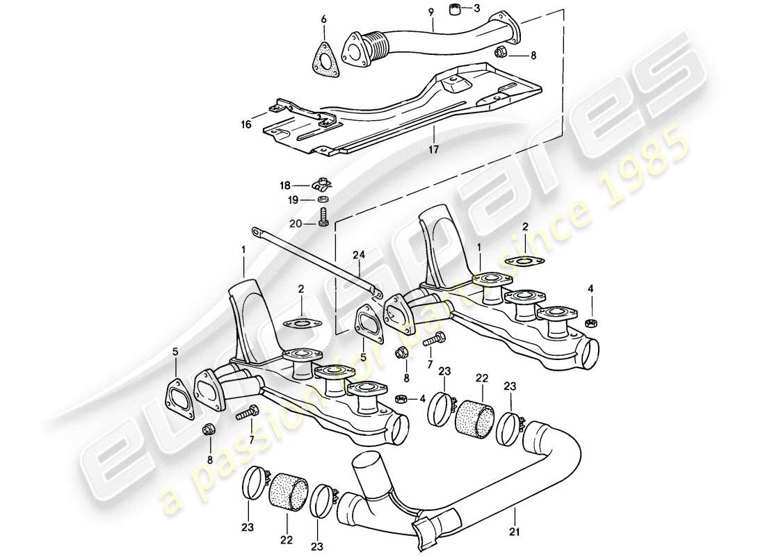 porsche 1989 (911) système d'échappement schéma des pièces