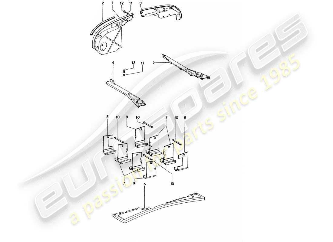 porsche 1972 (914) couvercle moteur - conduit d'air schéma des pièces