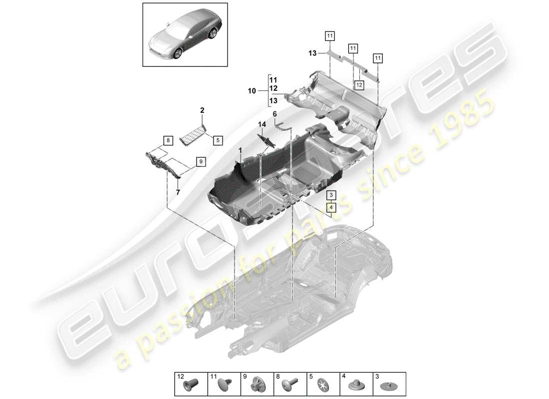 porsche 2020 (panamera 971-1) couvercle de sol schéma des pièces