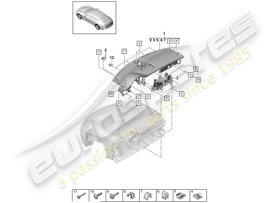 porsche 2019 (panamera 971-1) diagramme des pièces du tableau de bord