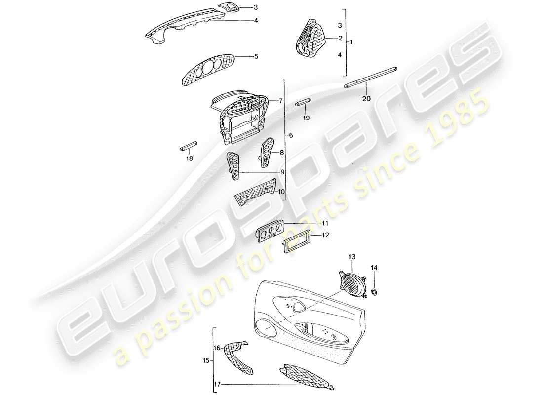 porsche 2006 (tequipment) compartiment pour les passagers schéma des pièces