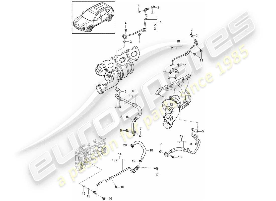 porsche 2014 (cayenne e2 92a) tuyau d'huile schéma des pièces