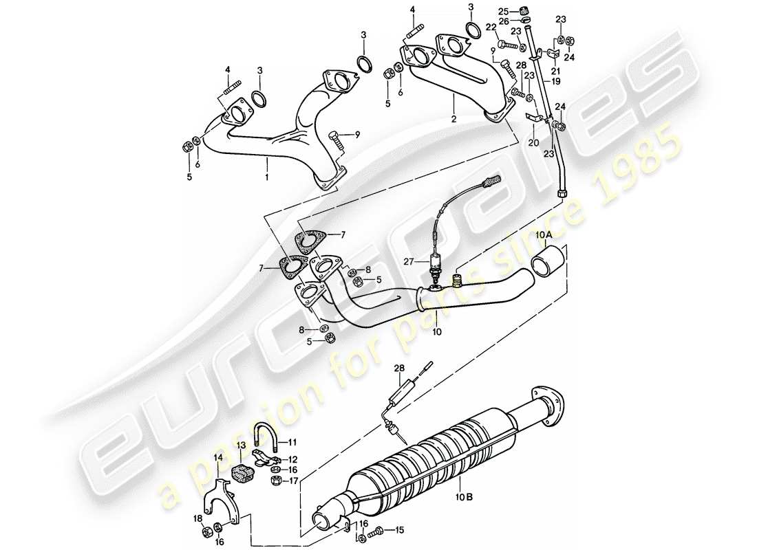 porsche 1988 (944) système d'échappement - catalyseur schéma des pièces