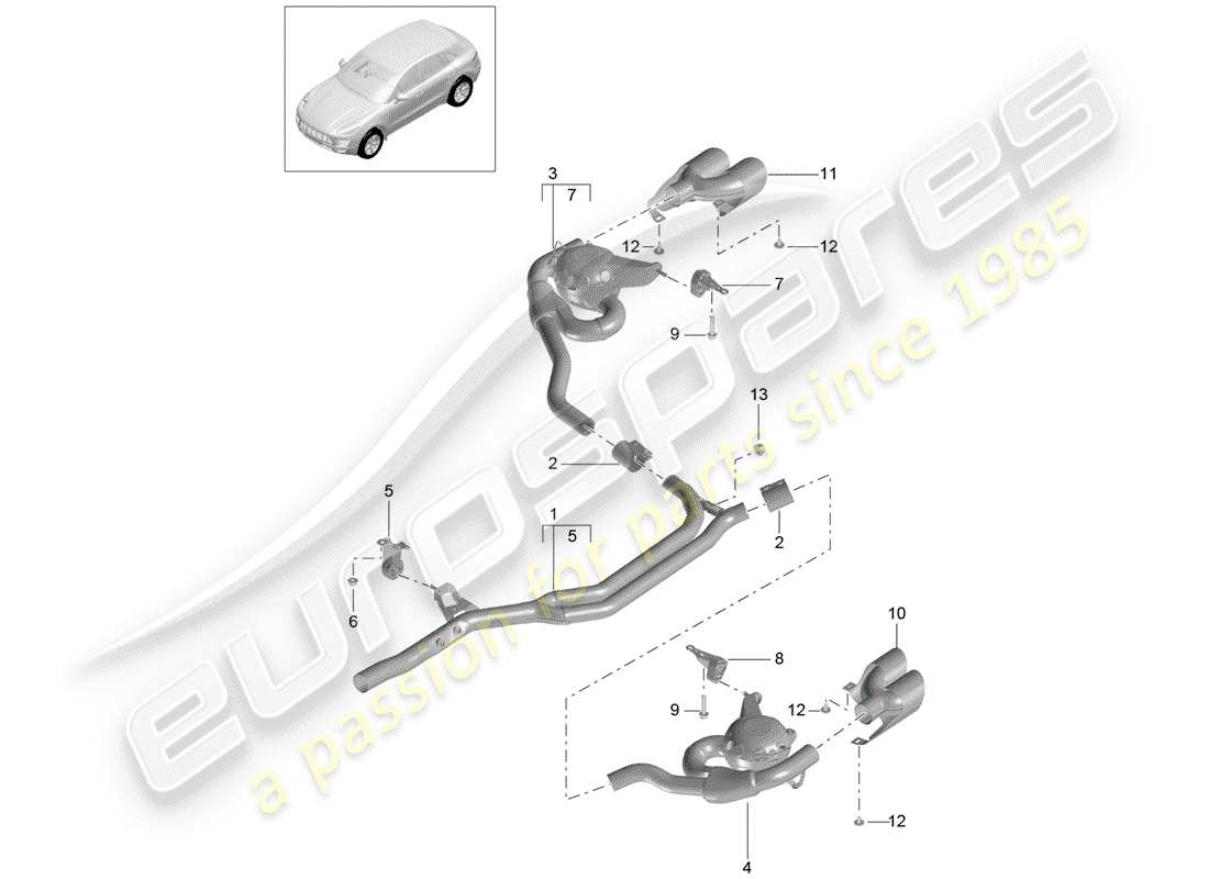 porsche 2014 (macan) système d'échappement schéma des pièces