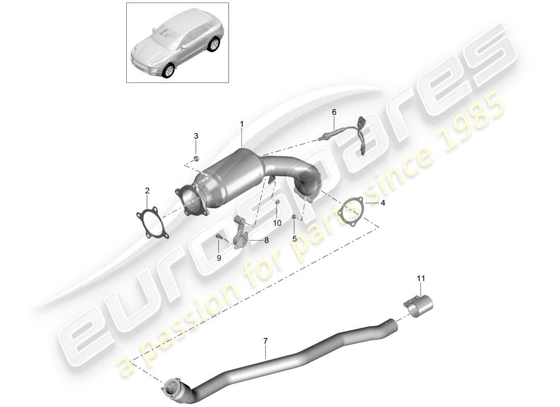 porsche 2014 (macan) système d'échappement schéma des pièces