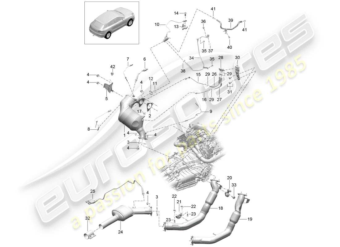 porsche 2014 (macan) système d'échappement schéma des pièces