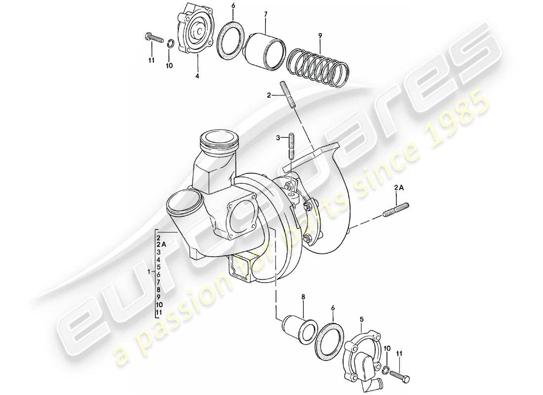 porsche 1982 (924) turbocompresseur de gaz d'échappement schéma des pièces