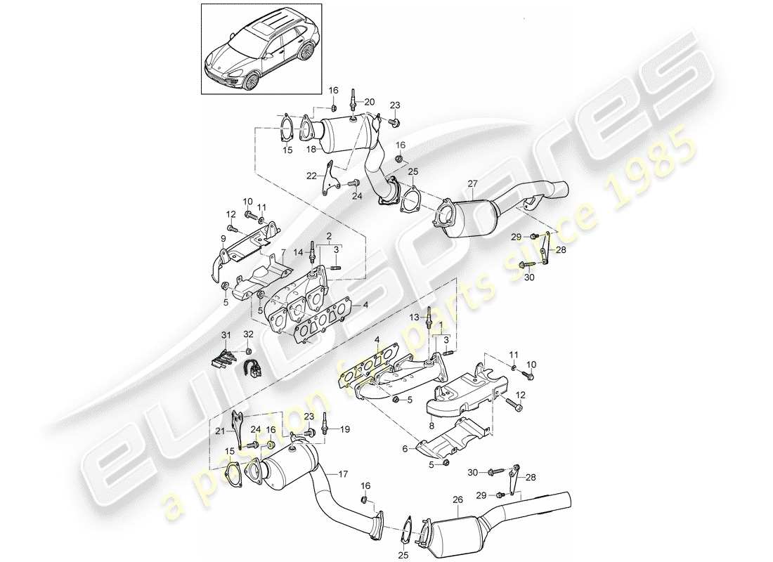 porsche 2014 (cayenne e2 92a) système d'échappement schéma des pièces