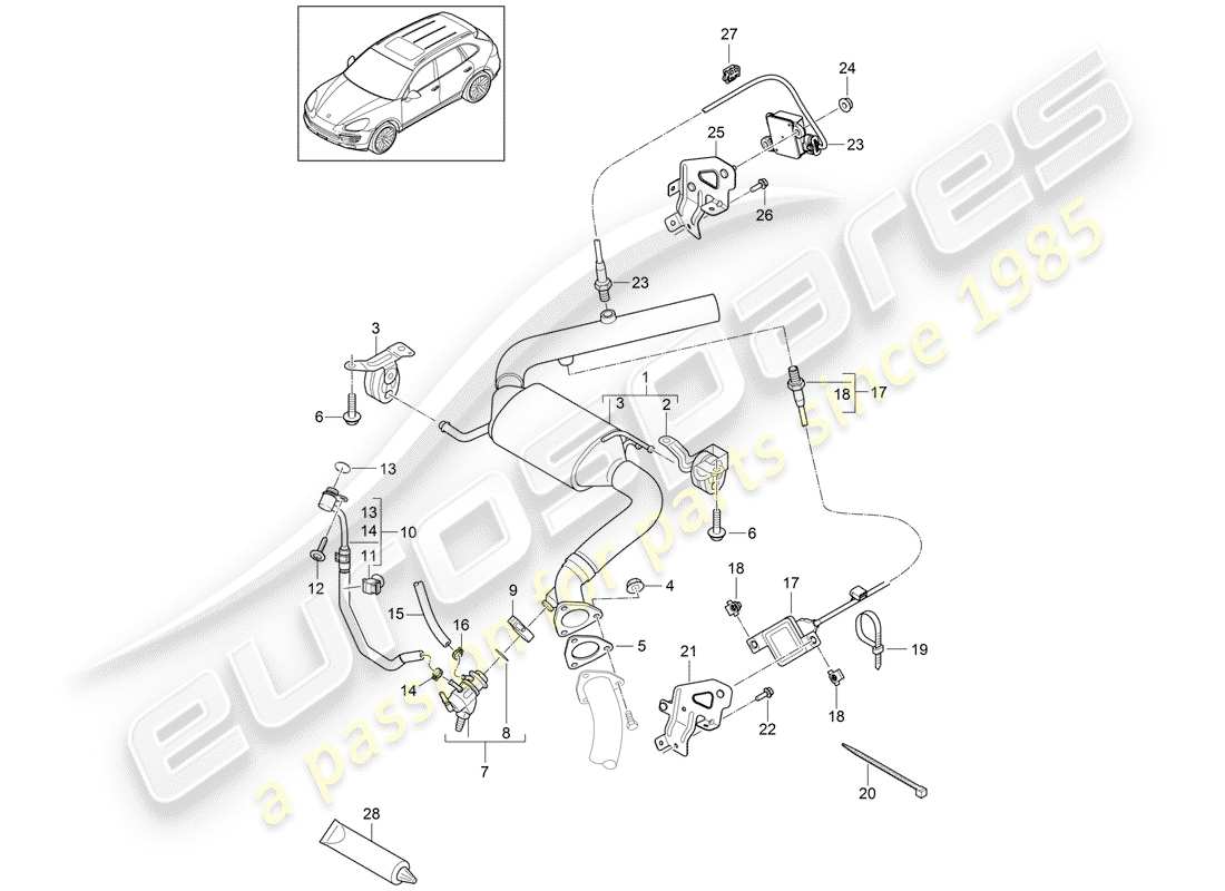 porsche 2015 (cayenne e2 92a) système d'échappement schéma des pièces